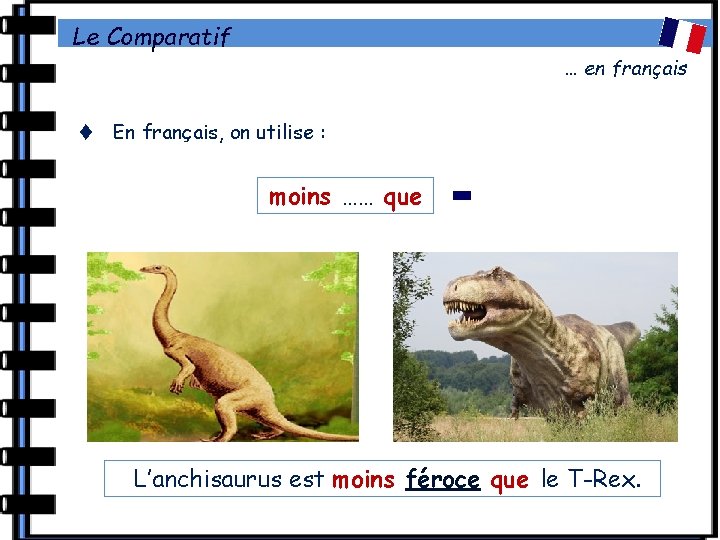 Le Comparatif … en français En français, on utilise : moins …… que -