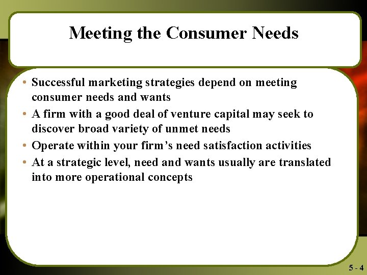 Meeting the Consumer Needs • Successful marketing strategies depend on meeting consumer needs and