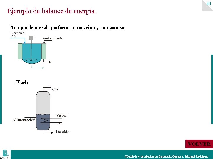 40 Ejemplo de balance de energía. Tanque de mezcla perfecta sin reacción y con