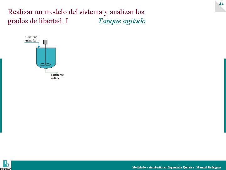 44 Realizar un modelo del sistema y analizar los grados de libertad. I Tanque