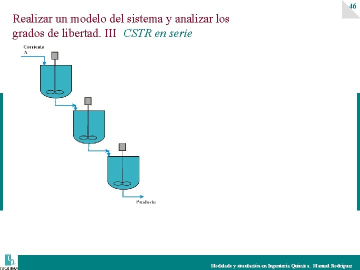 46 Realizar un modelo del sistema y analizar los grados de libertad. III CSTR