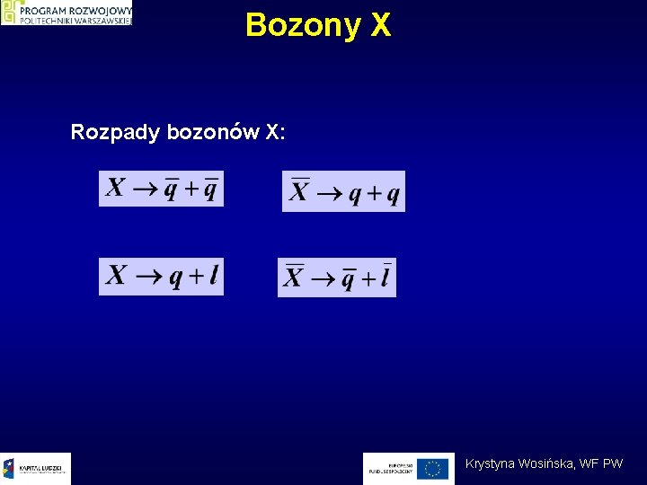 Bozony X Rozpady bozonów X: Krystyna Wosińska, WF PW 