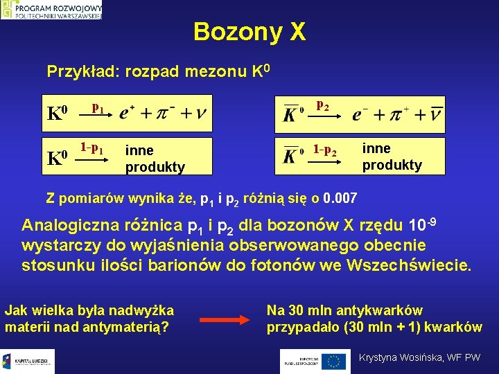 Bozony X Przykład: rozpad mezonu K 0 K 0 p 2 p 1 1