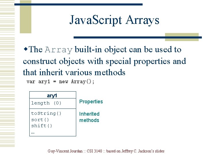 Java. Script Arrays w. The Array built-in object can be used to construct objects