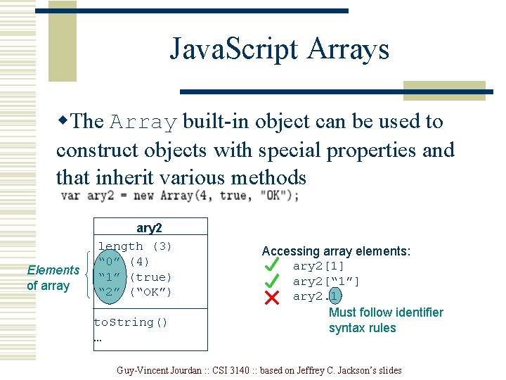 Java. Script Arrays w. The Array built-in object can be used to construct objects