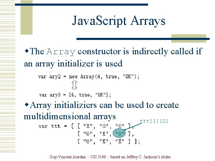 Java. Script Arrays w. The Array constructor is indirectly called if an array initializer
