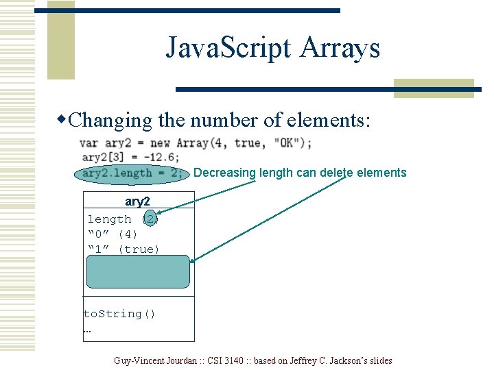 Java. Script Arrays w. Changing the number of elements: Decreasing length can delete elements