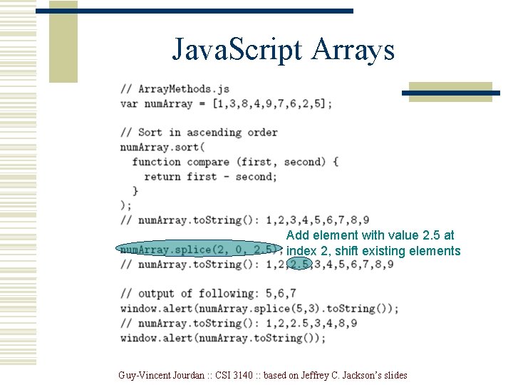 Java. Script Arrays Add element with value 2. 5 at index 2, shift existing
