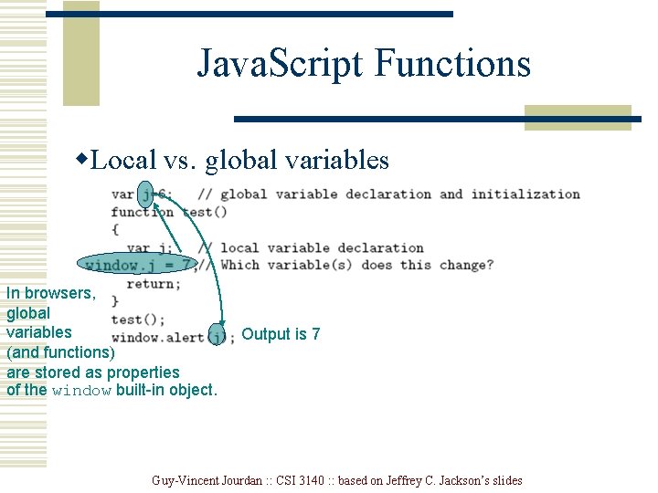 Java. Script Functions w. Local vs. global variables In browsers, global variables (and functions)