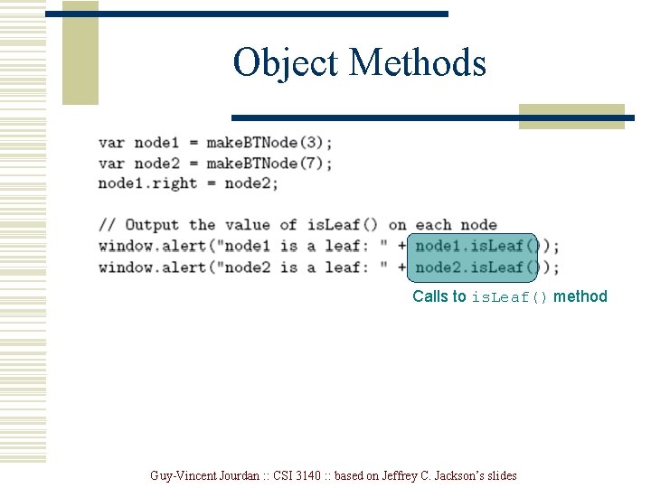 Object Methods Calls to is. Leaf() method Guy-Vincent Jourdan : : CSI 3140 :
