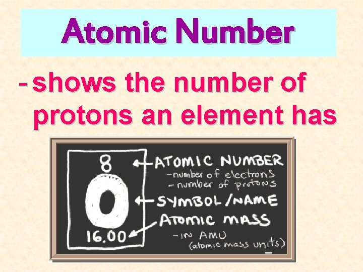 Atomic Number - shows the number of protons an element has 