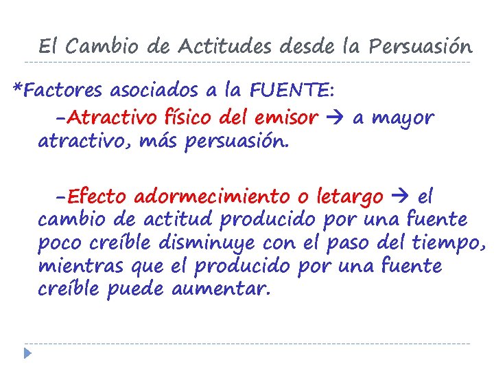 El Cambio de Actitudes desde la Persuasión *Factores asociados a la FUENTE: -Atractivo físico