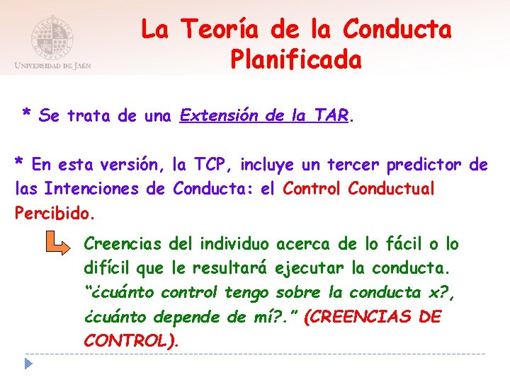 La Teoría de la Conducta Planificada * Se trata de una Extensión de la