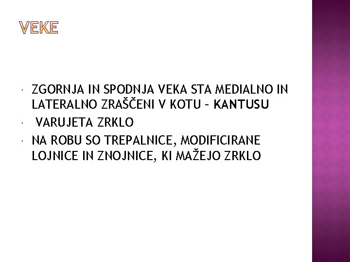  ZGORNJA IN SPODNJA VEKA STA MEDIALNO IN LATERALNO ZRAŠČENI V KOTU – KANTUSU