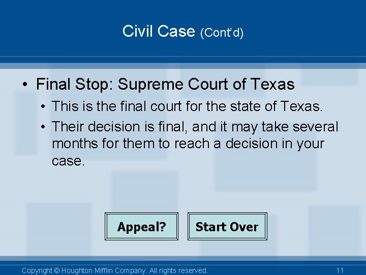 Civil Case (Cont’d) • Final Stop: Supreme Court of Texas • This is the