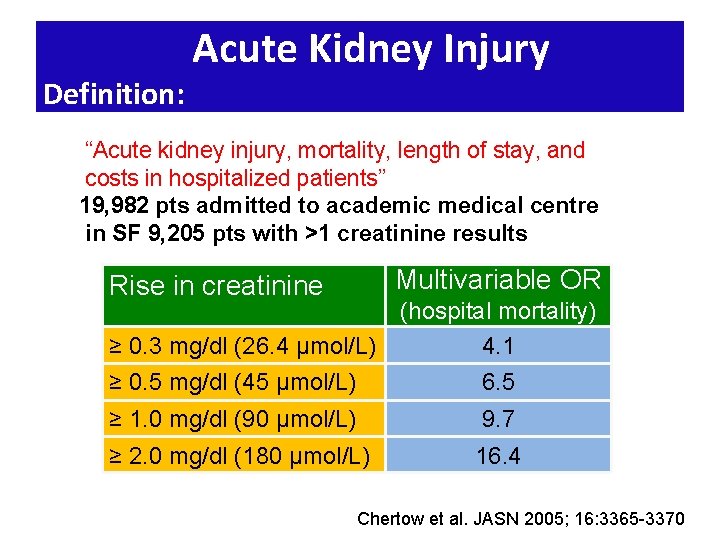 Definition: Acute Kidney Injury “Acute kidney injury, mortality, length of stay, and costs in
