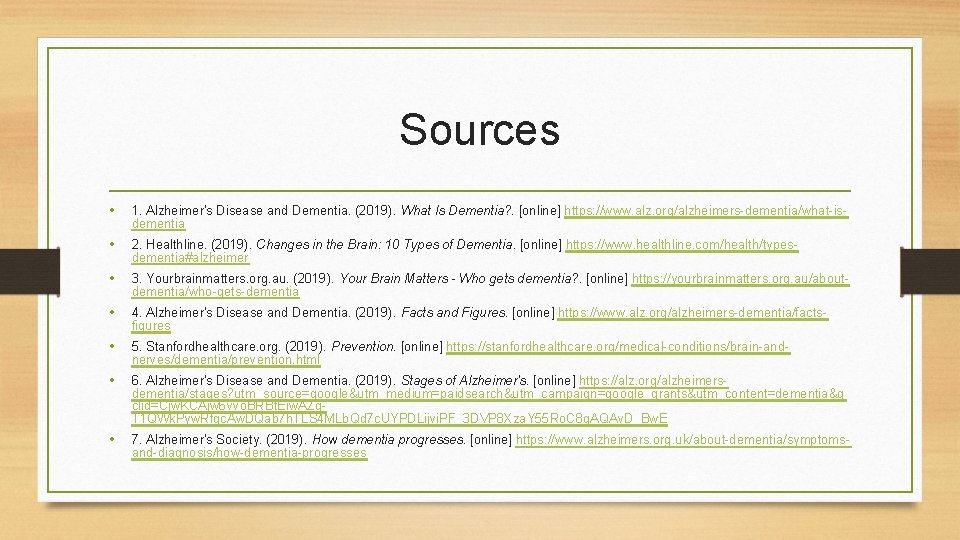 Sources • 1. Alzheimer's Disease and Dementia. (2019). What Is Dementia? . [online] https: