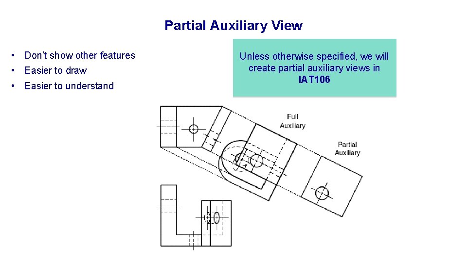Partial Auxiliary View • Don’t show other features • Easier to draw • Easier
