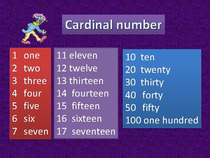 Cardinal number 1 2 3 4 5 6 7 one two three four five