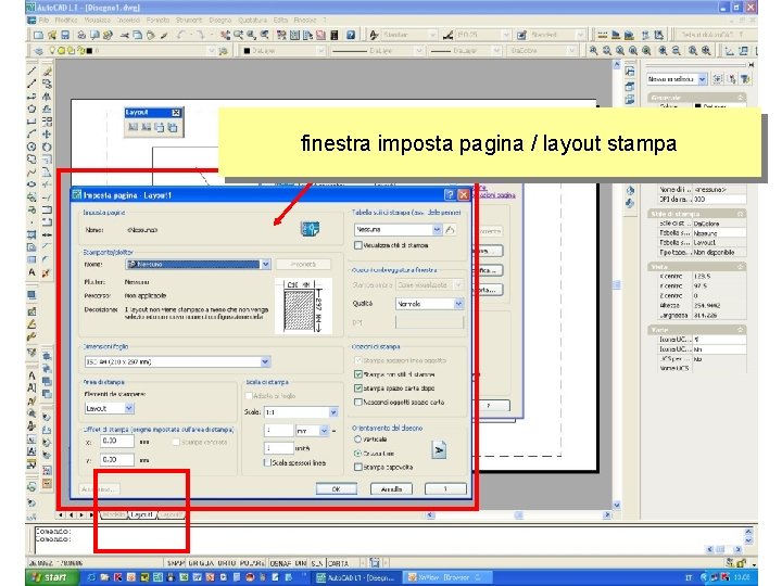 finestra imposta pagina / layout stampa 
