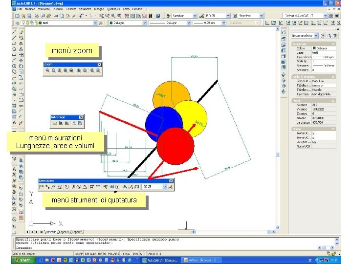 menù zoom menù misurazioni Lunghezze, aree e volumi menù strumenti di quotatura 