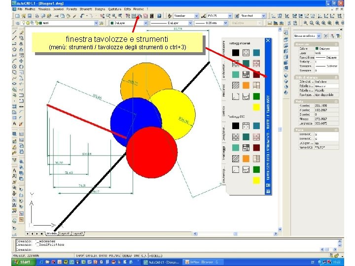 finestra tavolozze e strumenti (menù: strumenti / tavolozze degli strumenti o ctrl+3) 