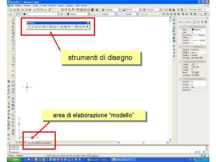strumenti di disegno area di elaborazione “modello” 