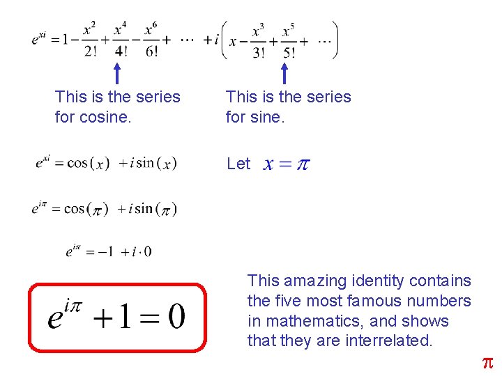 This is the series for cosine. This is the series for sine. Let This