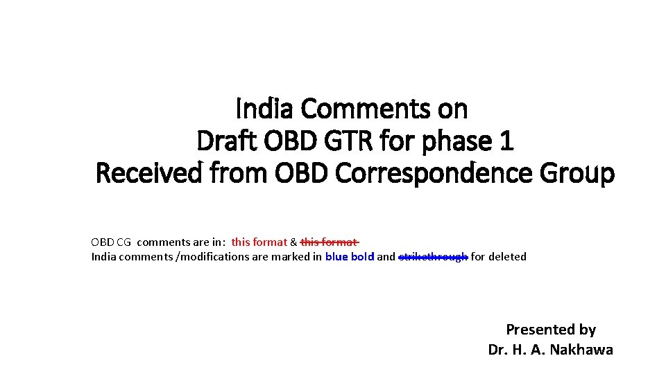 India Comments on Draft OBD GTR for phase 1 Received from OBD Correspondence Group