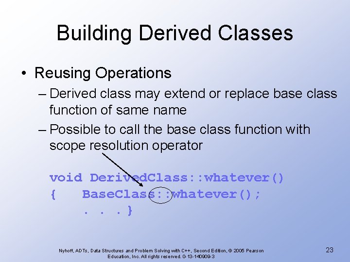 Building Derived Classes • Reusing Operations – Derived class may extend or replace base