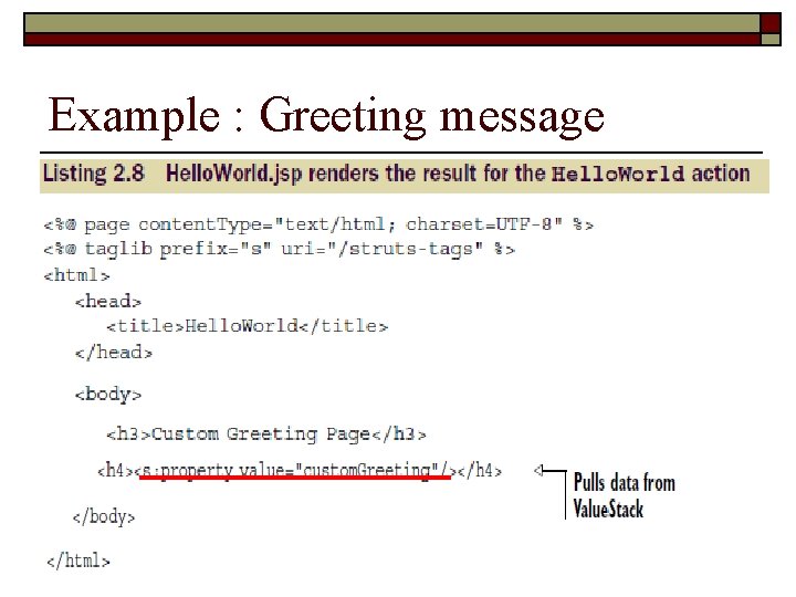 Example : Greeting message 