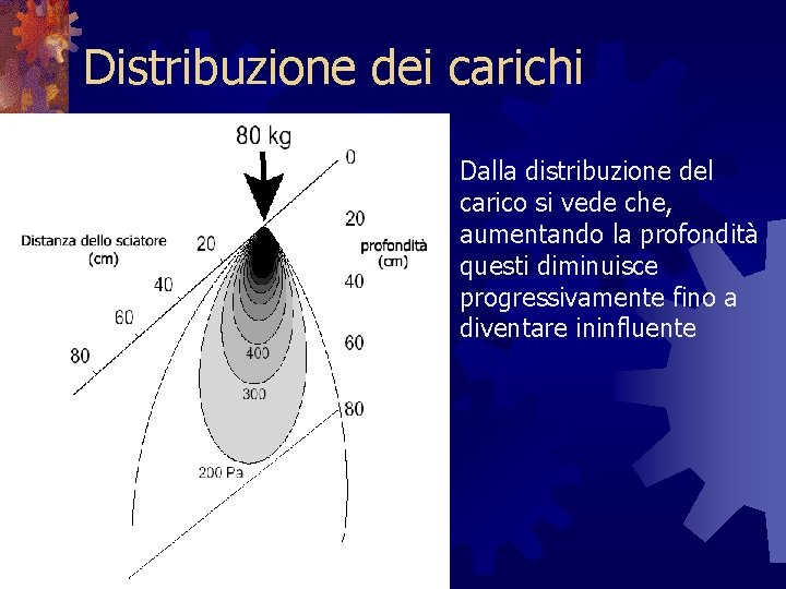 Distribuzione dei carichi Dalla distribuzione del carico si vede che, aumentando la profondità questi