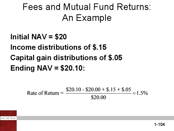 Fees and Mutual Fund Returns: An Example Initial NAV = $20 Income distributions of