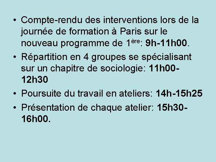  • Compte-rendu des interventions lors de la journée de formation à Paris sur