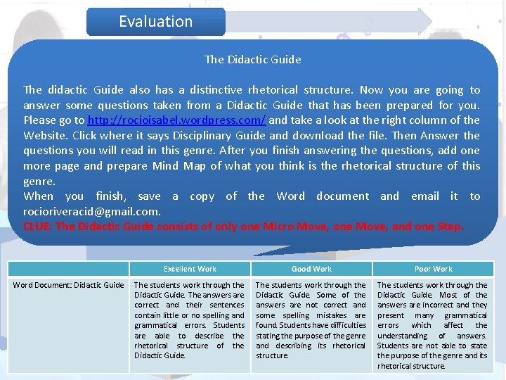 Evaluation The Didactic Guide The didactic Guide also has a distinctive rhetorical structure. Now