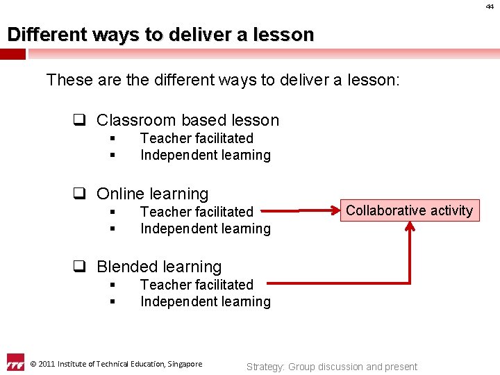 44 Different ways to deliver a lesson These are the different ways to deliver