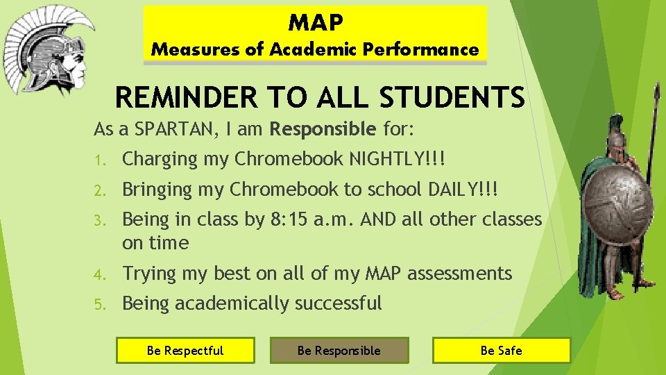 MAP Measures of Academic Performance REMINDER TO ALL STUDENTS As a SPARTAN, I am