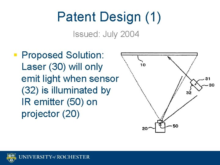 Patent Design (1) Issued: July 2004 § Proposed Solution: Laser (30) will only emit