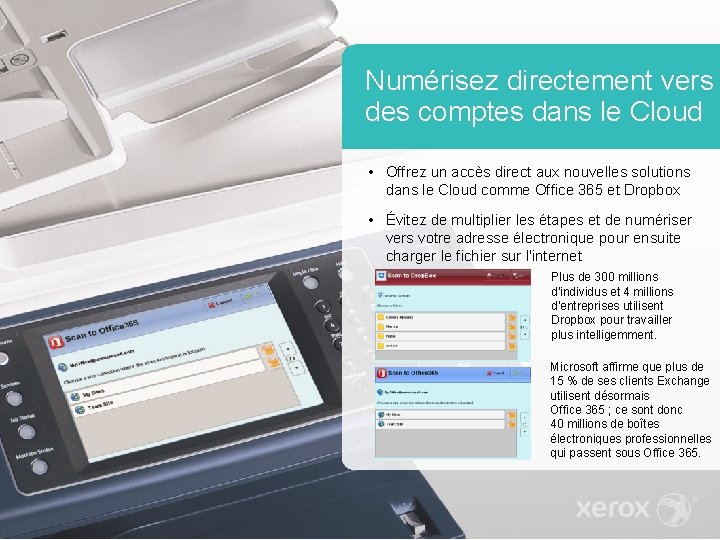 Numérisez directement vers des comptes dans le Cloud • Offrez un accès direct aux