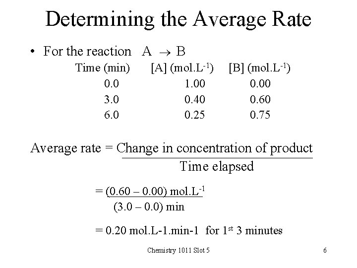 Determining the Average Rate • For the reaction A B Time (min) 0. 0