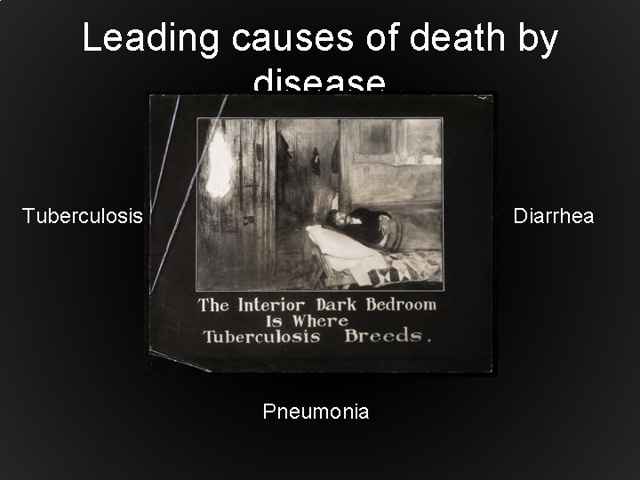 Leading causes of death by disease Diarrhea Tuberculosis Pneumonia 