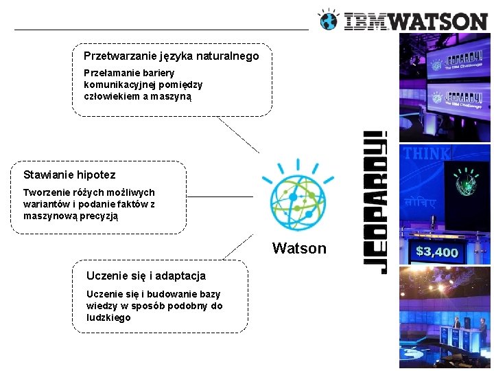 Przetwarzanie języka naturalnego Przełamanie bariery komunikacyjnej pomiędzy człowiekiem a maszyną Stawianie hipotez Tworzenie różych