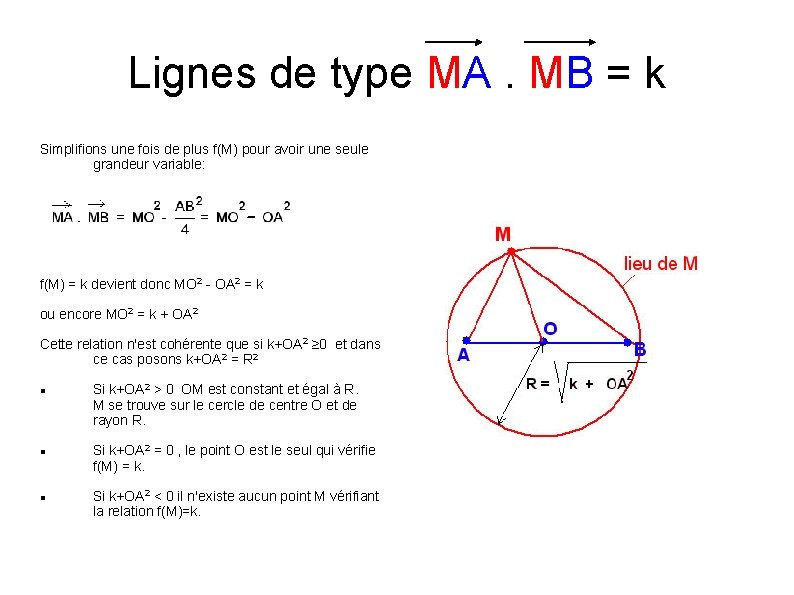Lignes de type MA. MB = k Simplifions une fois de plus f(M) pour