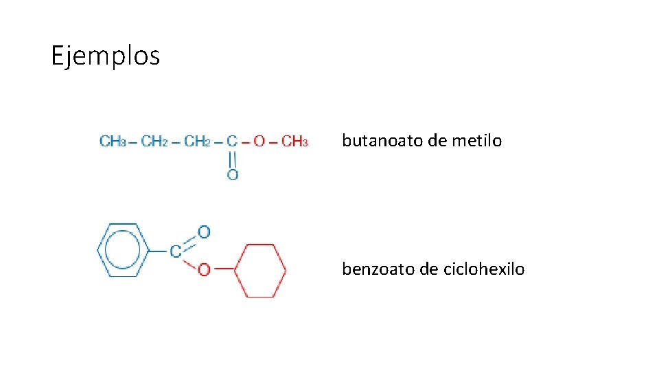 Ejemplos butanoato de metilo benzoato de ciclohexilo 