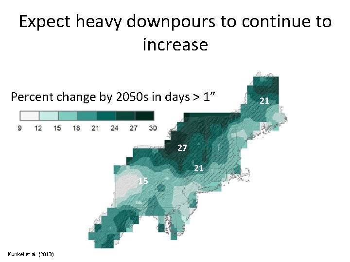 Expect heavy downpours to continue to increase Percent change by 2050 s in days