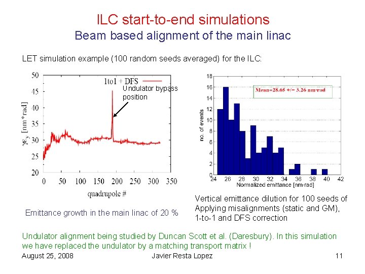 ILC start-to-end simulations Beam based alignment of the main linac LET simulation example (100 ILC start-to-end simulations Beam based alignment of the main linac LET simulation example (100