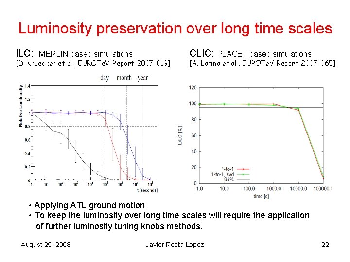 Luminosity preservation over long time scales ILC: MERLIN based simulations [D. Kruecker et al. Luminosity preservation over long time scales ILC: MERLIN based simulations [D. Kruecker et al.