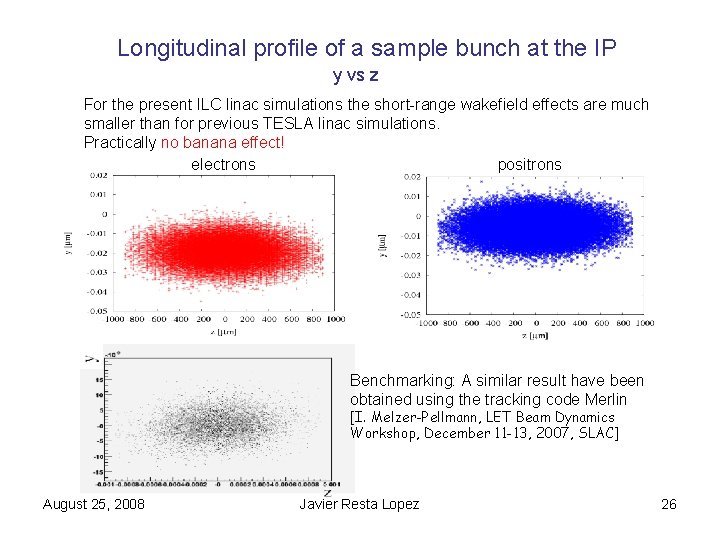 Longitudinal profile of a sample bunch at the IP y vs z For the Longitudinal profile of a sample bunch at the IP y vs z For the