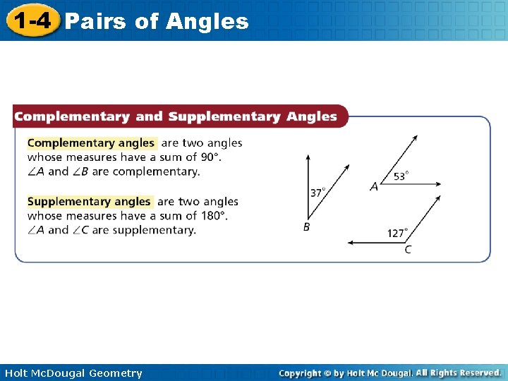 1 -4 Pairs of Angles Holt Mc. Dougal Geometry 