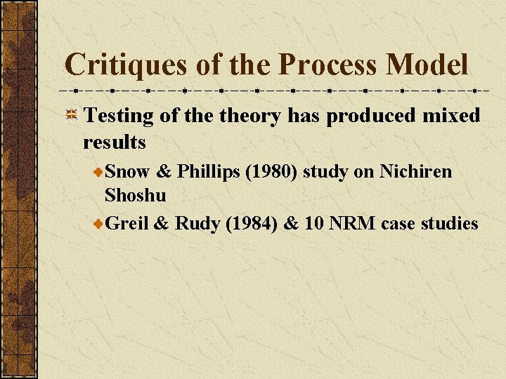 Critiques of the Process Model Testing of theory has produced mixed results Snow &